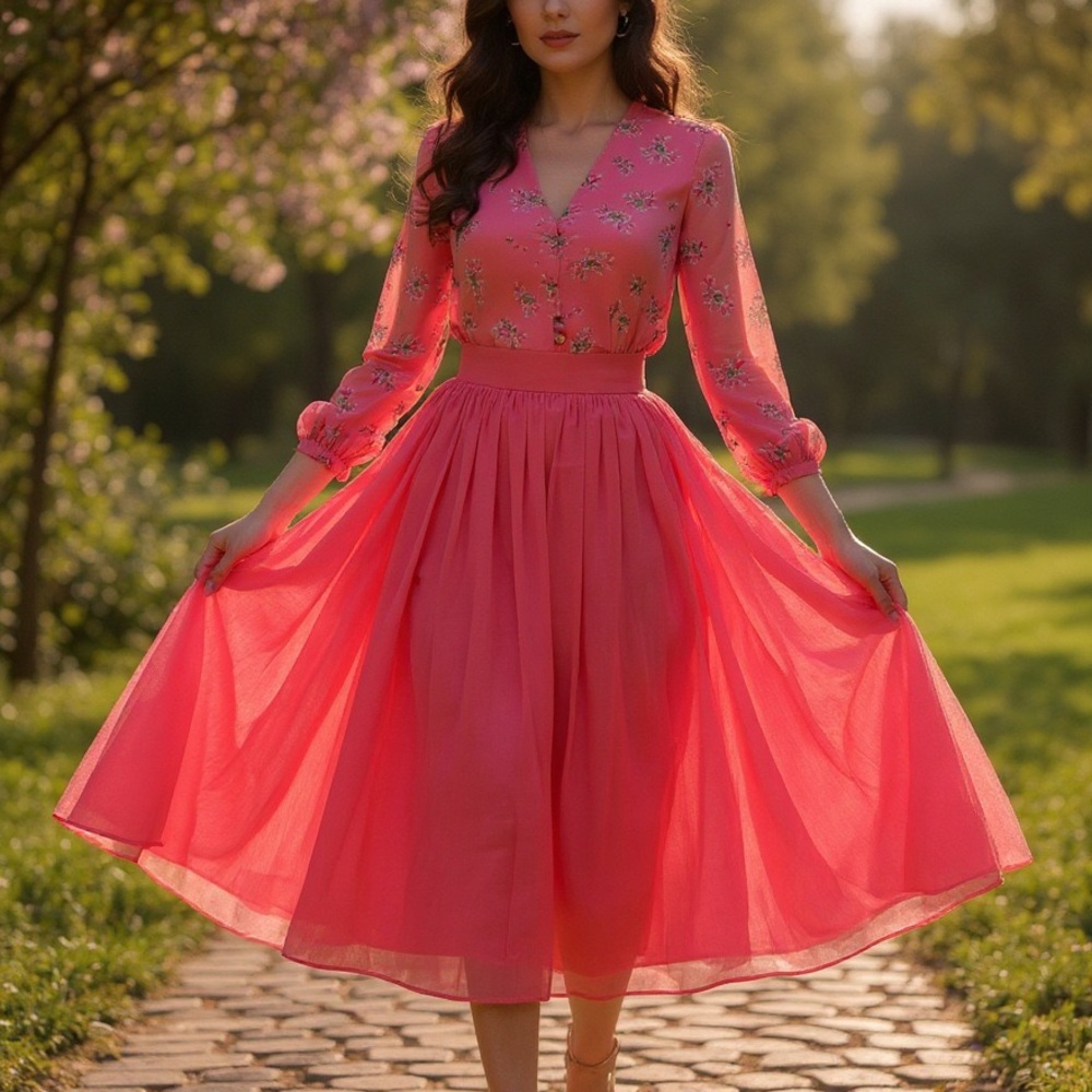 White House Black Market Pink Pleated Skirt - Picture 1 of 3